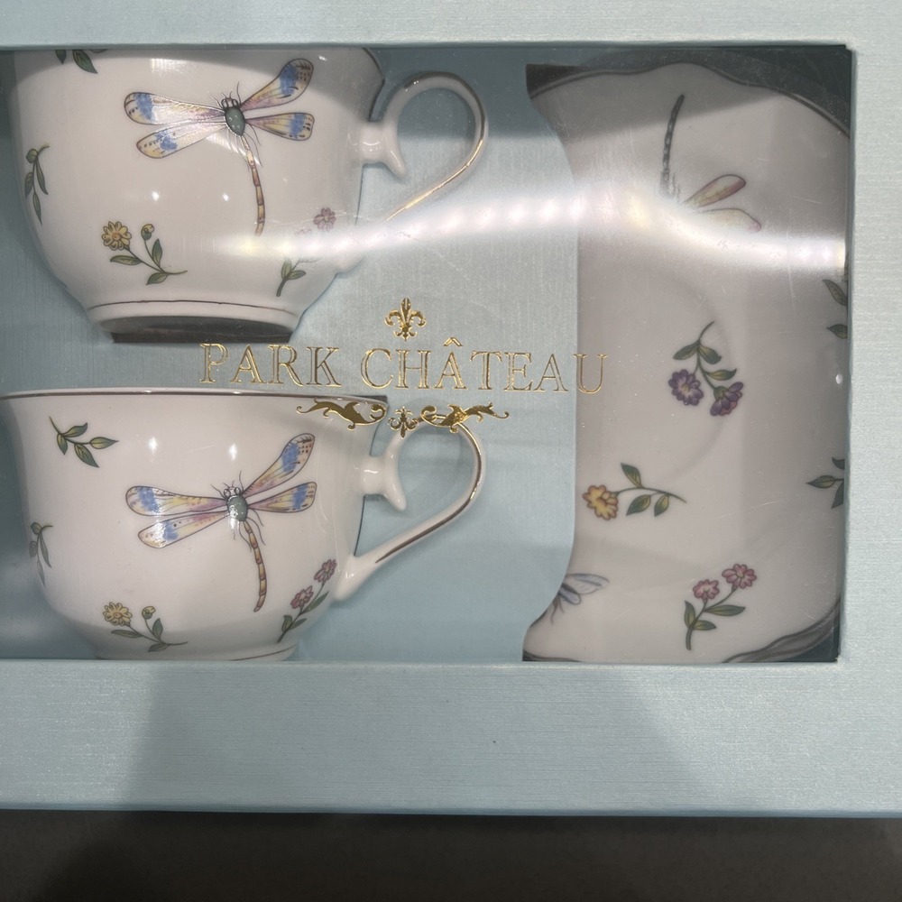 NEW Park Chateau DRAGONFLY Porcelain Teacup & Saucer Set Cottagecore